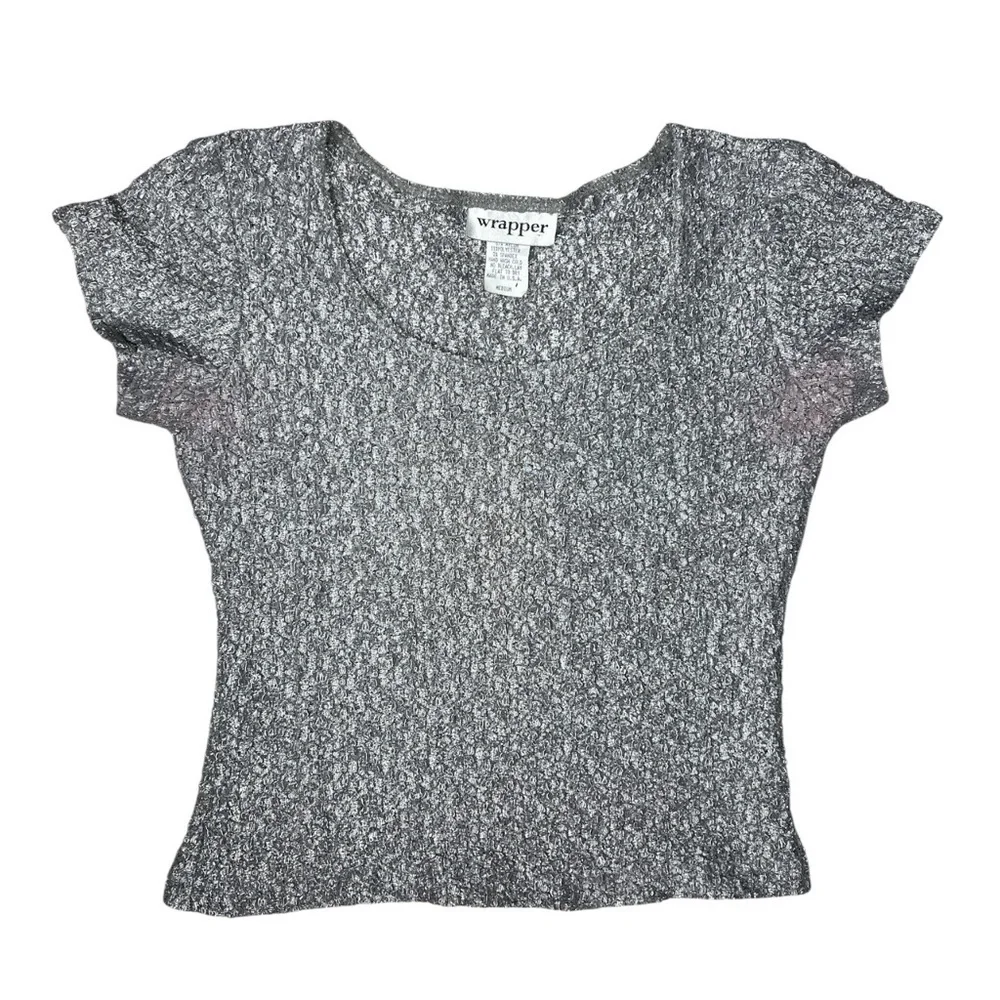 Vintage 90s Y2K Silver Metallic Textured Scoop Neck Top Wrapper M